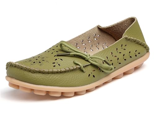 Solaud Damen Driving Loafers Leder Mokassins Atmungsaktive Ausschnitte Weiche Walking Schuhe Frauen Slip On Loafers von Solaud
