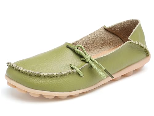 Solaud Damen Driving Loafers Leder Mokassins Atmungsaktive Ausschnitte Weiche Walking Schuhe Frauen Slip On Loafers von Solaud