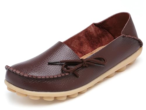 Solaud Damen Driving Loafers Leder Mokassins Atmungsaktive Ausschnitte Weiche Walking Schuhe Frauen Slip On Loafers von Solaud