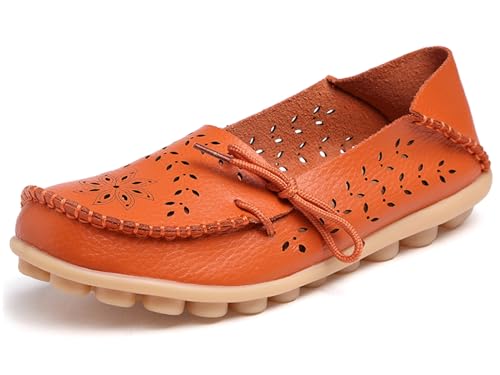 Solaud Damen Driving Loafers Leder Mokassins Atmungsaktive Ausschnitte Weiche Walking Schuhe Frauen Slip On Loafers von Solaud
