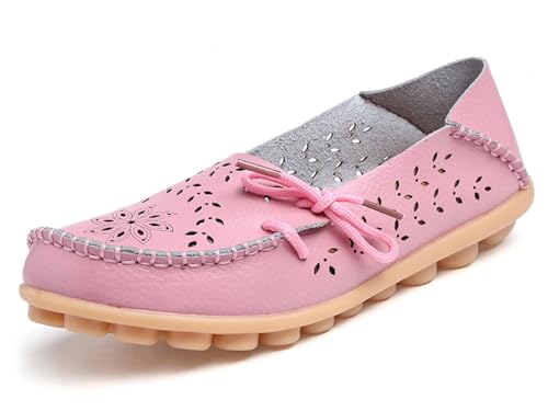 Solaud Damen Driving Loafers Leder Mokassins Atmungsaktive Ausschnitte Weiche Walking Schuhe Frauen Slip On Loafers von Solaud