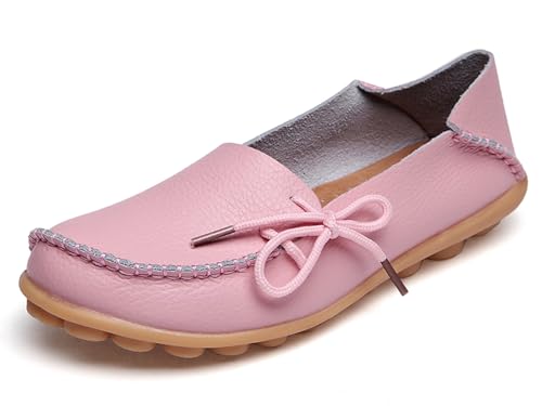Solaud Damen Driving Loafers Leder Mokassins Atmungsaktive Ausschnitte Weiche Walking Schuhe Frauen Slip On Loafers von Solaud