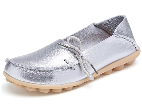 Solaud Damen Driving Loafers Leder Mokassins Atmungsaktive Ausschnitte Weiche Walking Schuhe Frauen Slip On Loafers von Solaud
