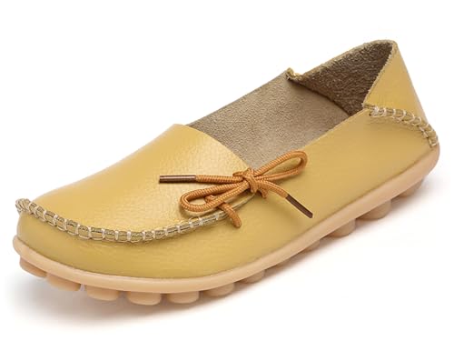 Solaud Damen Driving Loafers Leder Mokassins Atmungsaktive Ausschnitte Weiche Walking Schuhe Frauen Slip On Loafers von Solaud