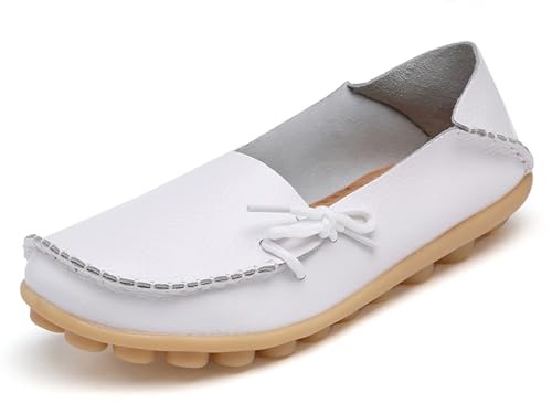 Solaud Damen Driving Loafers Leder Mokassins Atmungsaktive Ausschnitte Weiche Walking Schuhe Frauen Slip On Loafers von Solaud