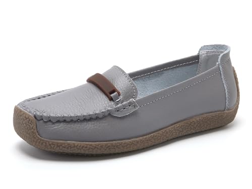 Solaud Damen Leder Loafers Komfort Soft Wild Driving Anti-Collision Penny Mokassins Krankenschwestern Arbeit täglich Walking Flats Freizeitschuhe von Solaud