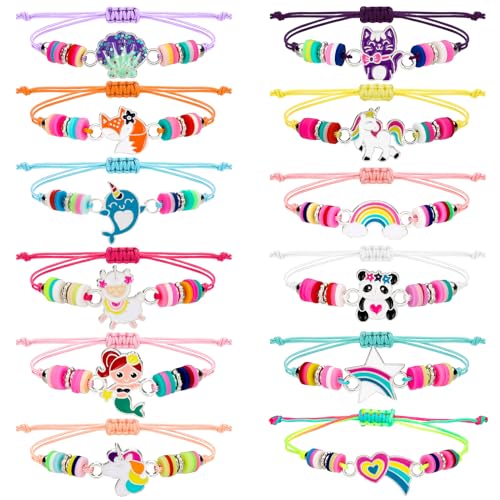 Soleebee 12 Stück Freundschaftsarmband Kinder Einstellbare Geflochten Armbänder, Bunte Perlen Armbänder Set Kinderschmuck Als Geschenk für Mädchen Kinder Mitgebsel Geburtstag Party (Süße Tiere) von Soleebee