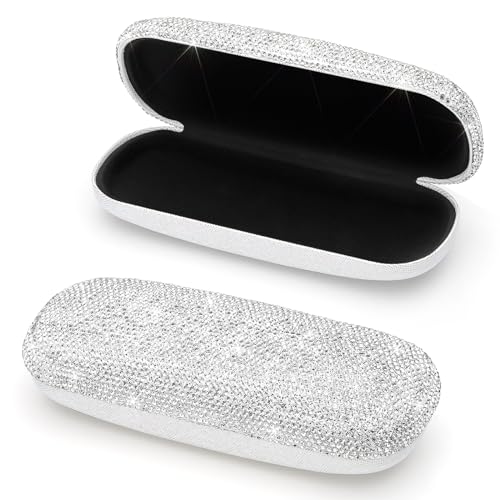 Soleebee Brillenetui Hardcase, Bling Strass Hartschalen Brillenetui Brillenbox Tragbar Brillenorganizer Reisen Brillenbox Aufbewahrung für Damen Brillen Sonnenbrille (Silber) von Soleebee