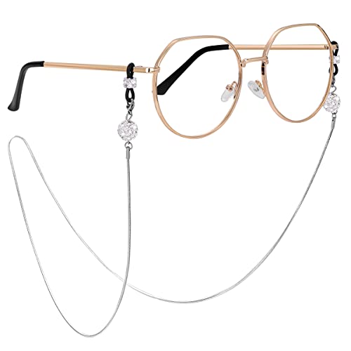 Soleebee Brillenkette für Damen, Edelstahl Brillenhalter Kette mit Strassperlen Mode Universal Brillen Ketten Schnur Sonnenbrillenband Hals Lanyard - Weiß von Soleebee