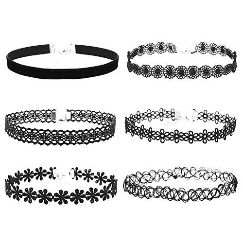 Soleebee Choker Halsketten Set Mode Velvet Halskette Gummi Stretch Samt Halsband Tattoo Spitze Kette Schmuck-Sets Damen Halskette Schmuck für Frauen Mädchen (6 Stück) von Soleebee