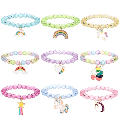 Soleebee Freundschaftsarmband Kinder Armbänder, Bunte Holz und ABS-Kristalle Perlen Armbänder Set Kinderschmuck Als Geschenk für Mädchen Kinder Mitgebsel Geburtstag Party (9 Stück) von Soleebee