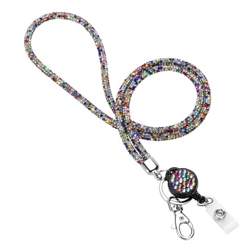 Soleebee Kartenhalter Trageband, Bling Strass Schlüsselband Lanyard mit Schlüsselring Kristall Halsband Damenkette Halskette Kit für Schlüsselanhänger ID-Kartenhalter (Bunt mit Ausweis JoJo) von Soleebee