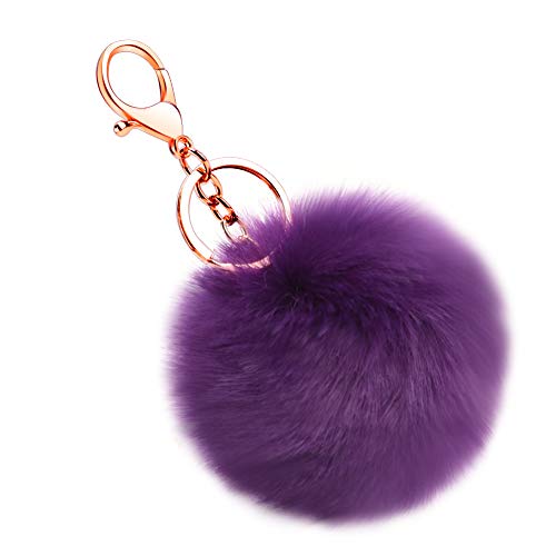 Soleebee Künstliche Kaninchenfell Keychain Flauschigen Ball Pom Pom Schlüsselanhänger Taschen Koffer Rucksäcke Zubehör Charm Auto Schlüsselanhänger Schlüsselring für Frauen (Dunkelviolett) von Soleebee