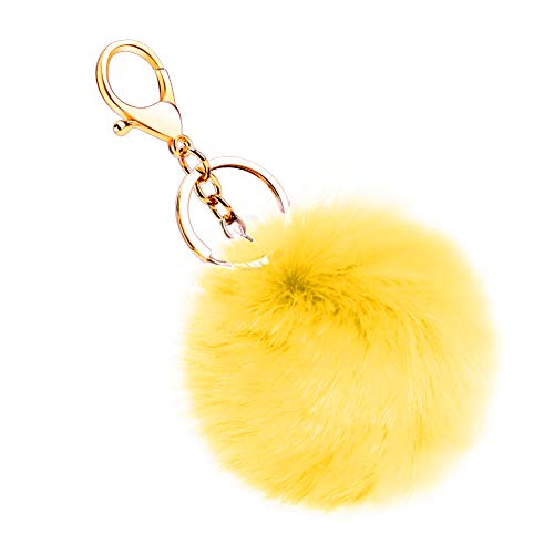 Soleebee Künstliche Kaninchenfell Keychain Flauschigen Ball Pom Pom Schlüsselanhänger Taschen Koffer Rucksäcke Zubehör Charm Auto Schlüsselanhänger Schlüsselring für Frauen (Gelb) von Soleebee