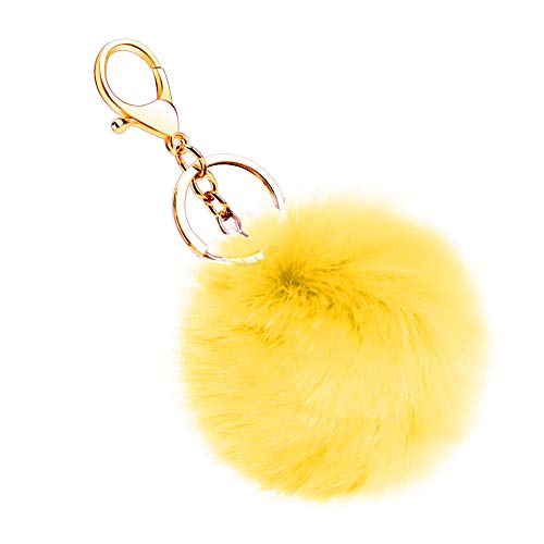 Soleebee Künstliche Kaninchenfell Keychain Flauschigen Ball Pom Pom Schlüsselanhänger Taschen Koffer Rucksäcke Zubehör Charm Auto Schlüsselanhänger Schlüsselring für Frauen (Gelb) von Soleebee