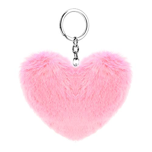 Soleebee Künstliche Kaninchenfell Keychain Flauschigen Liebesherz Pom Pom Schlüsselanhänger Taschen Koffer Rucksäcke Zubehör Charm Auto Schlüsselanhänger Schlüsselring für Frauen Mädchen (Rosa) von Soleebee