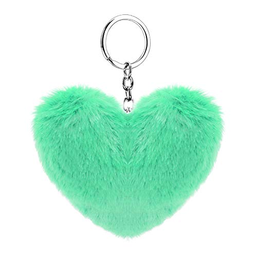 Soleebee Künstliche Kaninchenfell Keychain Flauschigen Liebesherz Pom Pom Schlüsselanhänger Taschen Koffer Rucksäcke Zubehör Charm Auto Schlüsselanhänger Schlüsselring für Frauen Mädchen (Grün) von Soleebee