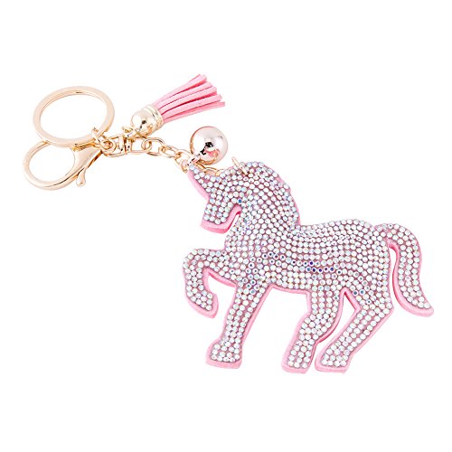 Soleebee Leder Süße Rosa Keychain Bling Kristallstrass Taschen Koffer Rucksäcke Zubehör Charm Auto Schlüsselanhänger Schlüsselring mit Quasten für Damen Mädchen (Pferd) von Soleebee