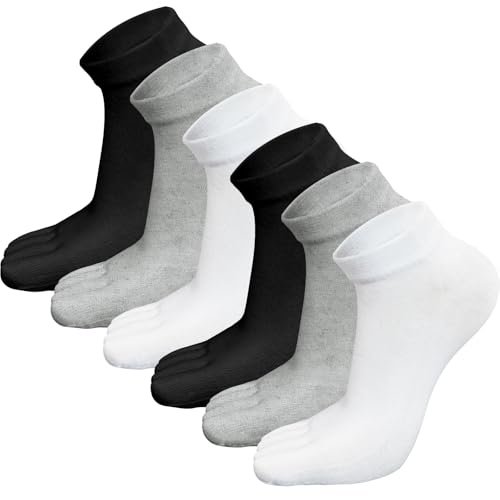 Soleeya 6 Paar Zehensocken Damen Herren Baumwolle 39-45, Atmungsaktiv Kurz Zehensocken Sneaker Socken Damen Herren Fünf Finger Socken Weich und Bequem Toe Socks Cotton Geeignet für Sport Freizeit von Soleeya