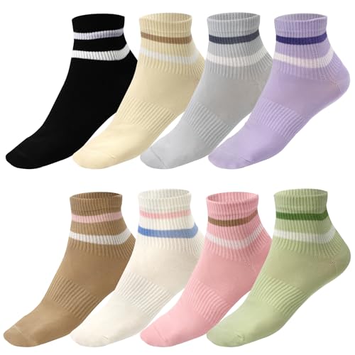 Soleeya Damen Tennissocken Bunt 8 Paar 35-42, Atmungsaktive Sportsocken Baumwollsocken Superweich, Klassiker Retro Socken Streifen Muster Crew Socks Damen Geeignet für Arbeit Freizeit Sport von Soleeya