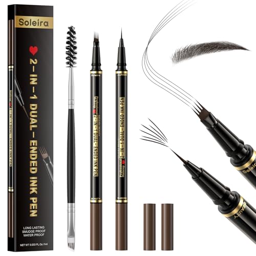 Augenbrauenstift, wasserfest, mit 4 Spitzen, Microblading und Doppelspitzenbürste, für natürlich aussehende Augenbrauen, langanhaltend, Dunkelbraun von Soleira