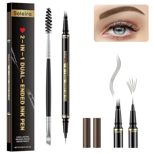 Augenbrauenstift, wasserfest, mit 4 Spitzen, Microblading und Doppelspitzenbürste, für natürlich aussehende Augenbrauen, langanhaltend, aschbraun von Soleira