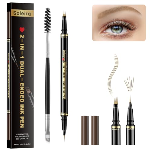 Augenbrauenstift, wasserfest, mit 4 Spitzen, Microblading und Doppelspitzenbürste, für natürlich aussehende Augenbrauen, langanhaltend, blond von Soleira