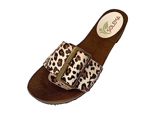 Solema Carly Lederschuhe Sandalen Sandalette Clog Pantolette Komfortschuhe Hausschuhe, Damen, Panther, EU 39 von Solema