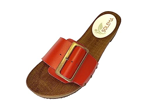 Solema Carly Lederschuhe Sandalen Sandalette Clog Pantolette Komfortschuhe Hausschuhe, Damen, Rot, EU 37 von Solema