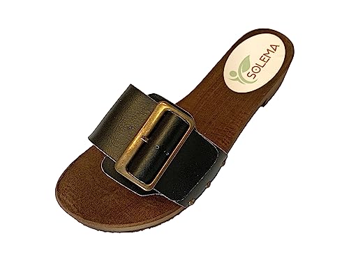Solema Carly Lederschuhe Sandalen Sandalette Clog Pantolette Komfortschuhe Hausschuhe, Damen, Schwarz, EU 41 von Solema