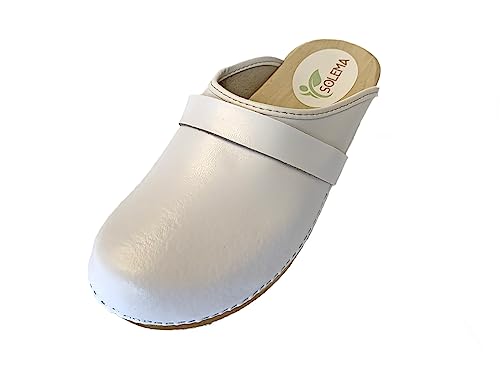 Solema Erik Lederschuhe Clog Pantolette Komfortschuhe Hausschuhe, Herren, Weiß, EU 42 von Solema