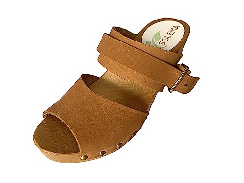 Solema MIA Lederschuhe Sandalen Sandalette Clog Pantolette Komfortschuhe Hausschuhe, Damen, Leichter Cognac, EU 41 von Solema