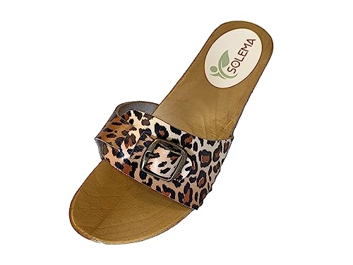 Solema RINA Lederschuhe Sandalen Sandalette Clog Pantolette Komfortschuhe Hausschuhe, Damen, Panther, EU 38 von Solema