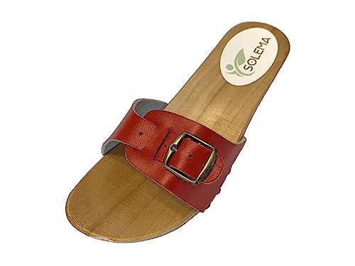 Solema RINA Lederschuhe Sandalen Sandalette Clog Pantolette Komfortschuhe Hausschuhe, Damen, Rot, EU 41 von Solema