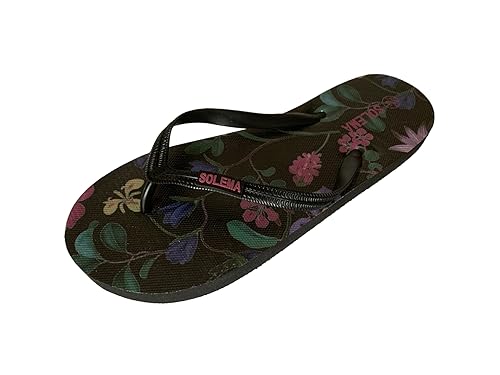 Solema Slip-on Strand Pool Mode Flip Flops Slide Sandalen Hausschuhe Schuhe, Damen, Schwarze Blumen, EU 40 von Solema