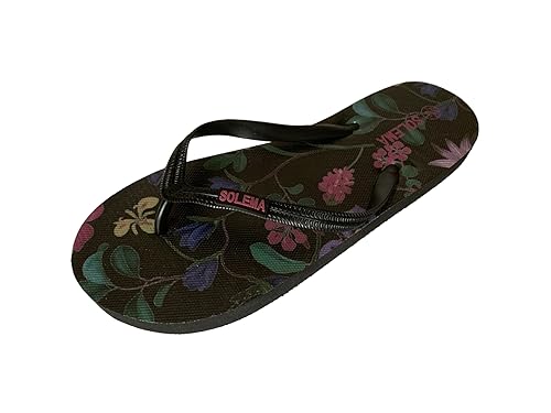 Solema Slip-on Strand Pool Mode Flip Flops Slide Sandalen Hausschuhe Schuhe, Damen, Schwarze Blumen, EU 38 von Solema