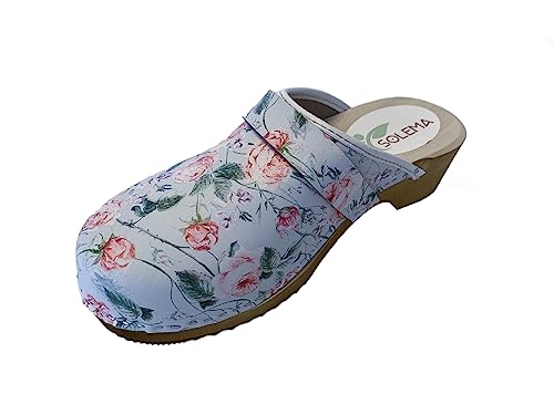 Solema TRIS Lederschuhe Clog Pantolette Komfortschuhe Hausschuhe, Damen, Blumen, EU 38 von Solema