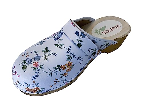 Solema TRIS Lederschuhe Clog Pantolette Komfortschuhe Hausschuhe, Damen, Kleine Blumen, EU 38 von Solema