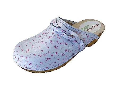 Solema TRIS Lederschuhe Clog Pantolette Komfortschuhe Hausschuhe, Damen, Pinke Blumen, EU 38 von Solema