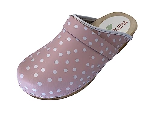 Solema TRIS Lederschuhe Clog Pantolette Komfortschuhe Hausschuhe, Damen, Rosa Punkte, EU 37 von Solema