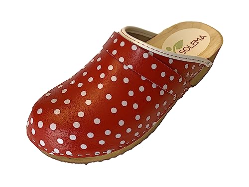 Solema TRIS Lederschuhe Clog Pantolette Komfortschuhe Hausschuhe, Damen, Rote Punkte, EU 41 von Solema