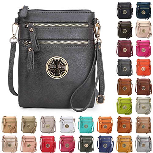 Solene Damen-Organizer aus Kunstleder, mehrere Reißverschlusstaschen mit abnehmbarem Handgelenk, Crossbody-Tasche mit Logo, anthrazit, Medium von Solene