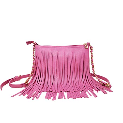 Solene Fransen Crossbody Umhängetasche mit Riemen, Quaste Messenger Bag, Landhausstil Western Fransen Geldbörse für Frauen, Fuchsia, Small von Solene