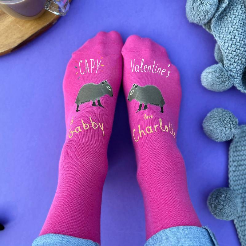 Personalisierte Capybara Valentinstagssocken Geschenk Für Tierliebhaber von Solesmith