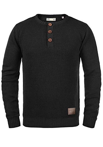 Solid Terrance Herren Strickpullover Feinstrick Pullover Mit Rundhals Und Knopfleiste, Größe:M, Farbe:Black (9000) von Solid