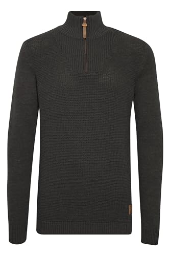 Solid Tommy Herren Strickpullover Troyer Feinstrick Pullover Mit Stehkragen und Reißverschluss, Größe:S, Farbe:Dark Grey Melange (8288) von Solid