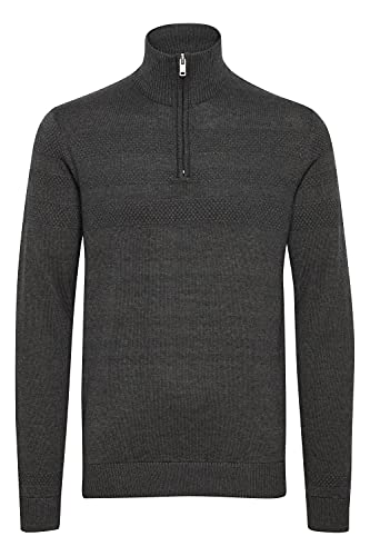 Solid Bamaro Herren Strickpullover Troyer Feinstrick Pullover mit Stehkragen aus 100% Baumwolle, Größe:XXL, Farbe:Dark Grey Melange (1940071) von Solid