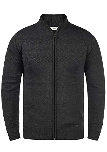 Solid Barama Herren Strickjacke Cardigan Feinstrick mit abgesetztem Strickmuster und Stehkragen, Größe:XXL, Farbe:Dark Grey Melange (1940071) von Solid