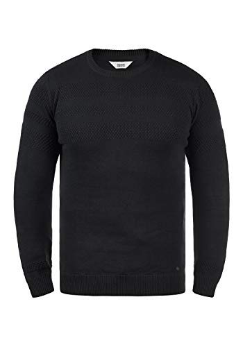 Solid Barima Herren Strickpullover Feinstrick Pullover mit Rundhalsausschnitt und abgesetztem Strickmuster, Größe:XXL, Farbe:Black (194007) von Solid