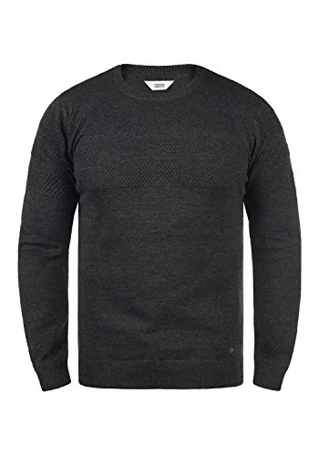 Solid Barima Herren Strickpullover Feinstrick Pullover mit Rundhalsausschnitt und abgesetztem Strickmuster, Größe:XXL, Farbe:Dark Grey Melange (1940071) von Solid